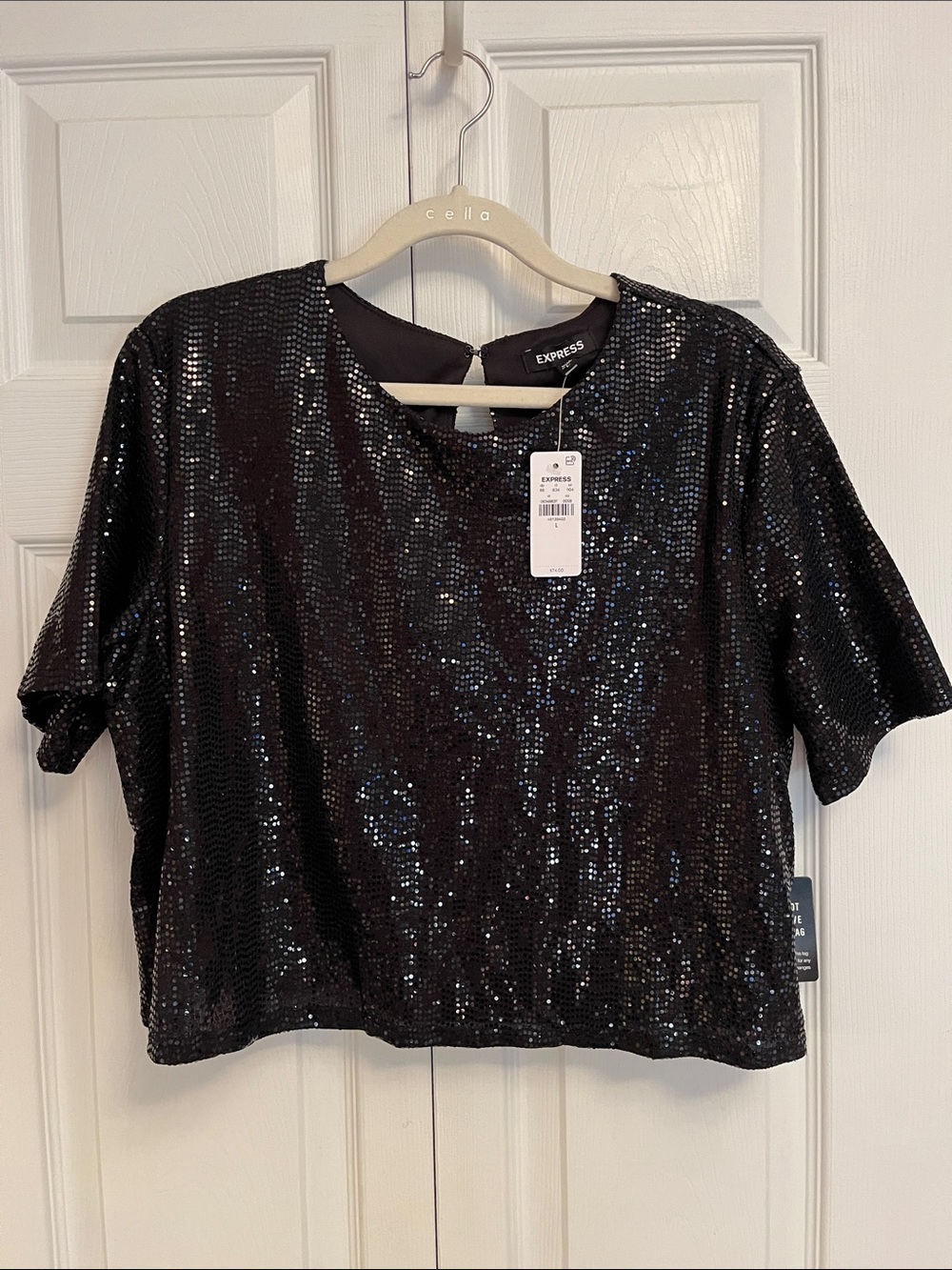 Express Black Sequin Crop Top
